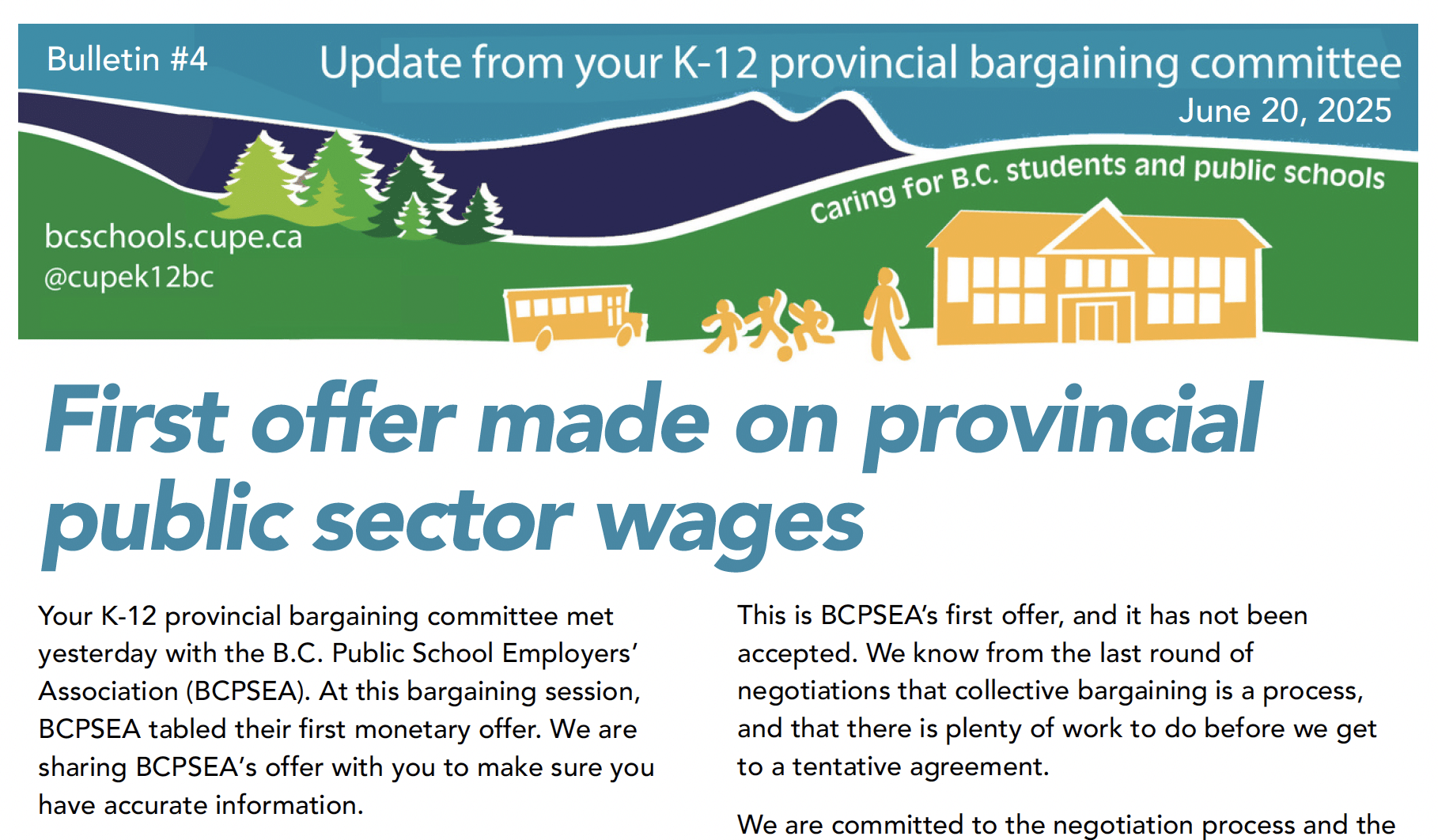 Bulletin - K-12 First offer made on provincial public sector wages